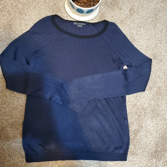 ARMANI EXCHANGE LIGHT WEIGHT LONG SLEEVE CREW NECK NAVY BLUE SWEATER BLOUSE. SML - Picture 10 of 11